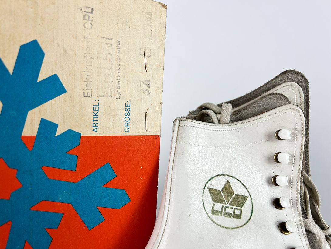 Foto Skates Female Balzer Model Lico Size 37 in Original Box with Advertising Stuff Austria 1985 h26x26x8
