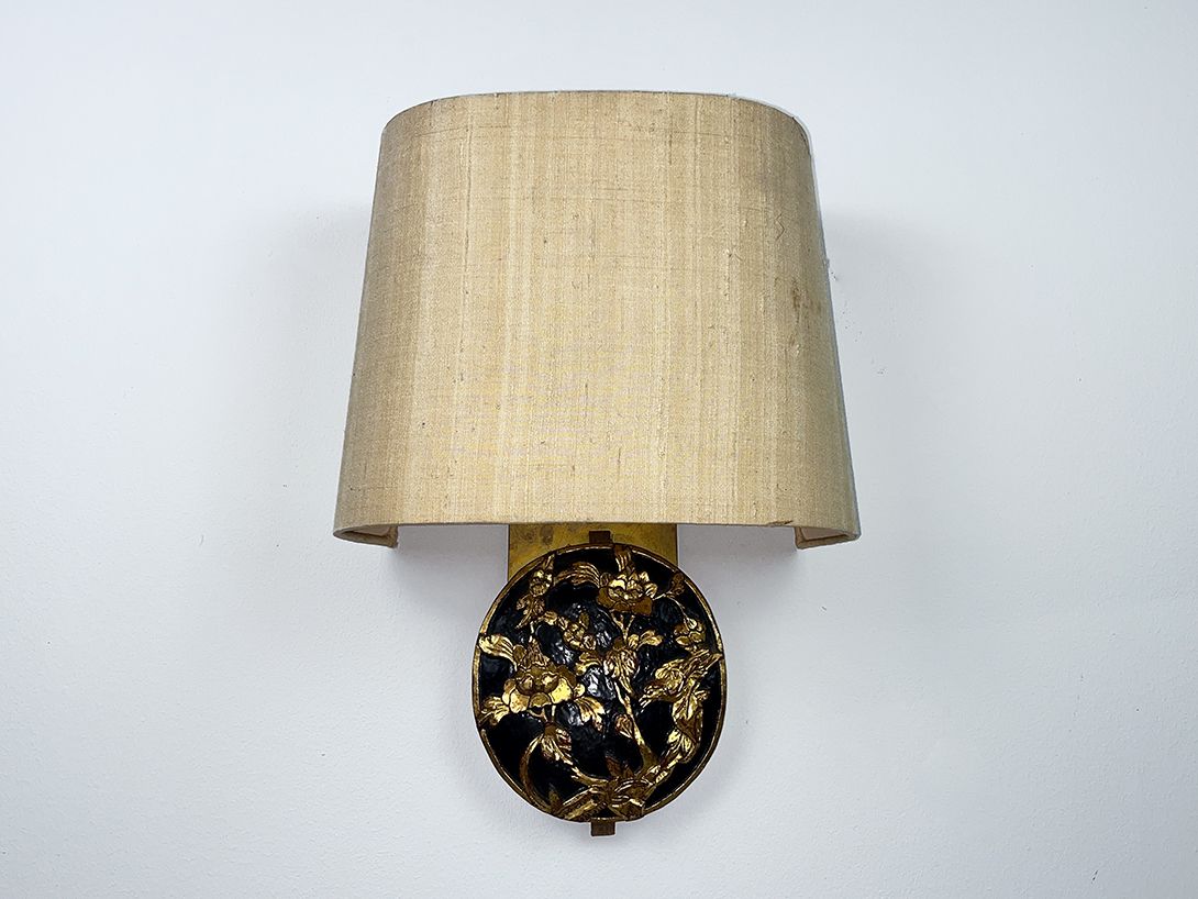 Foto Sweet Black Chinoiserie Wall Lamp with Golden Flower Details h36
