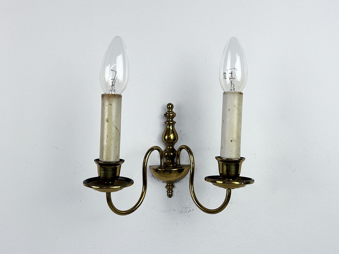 Foto French Chic Double Brass Wall Lamp, Turn of the Century h23