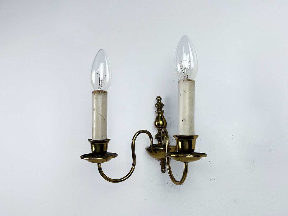 Foto French Chic Double Brass Wall Lamp, Turn of the Century h23