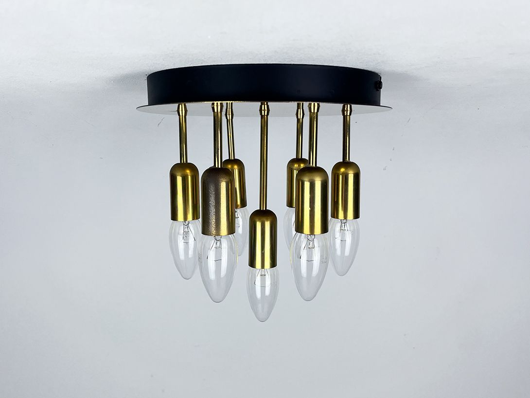 Foto German Brassy Atomic Space-Age Pendant Lamp by Cosack, 1970s