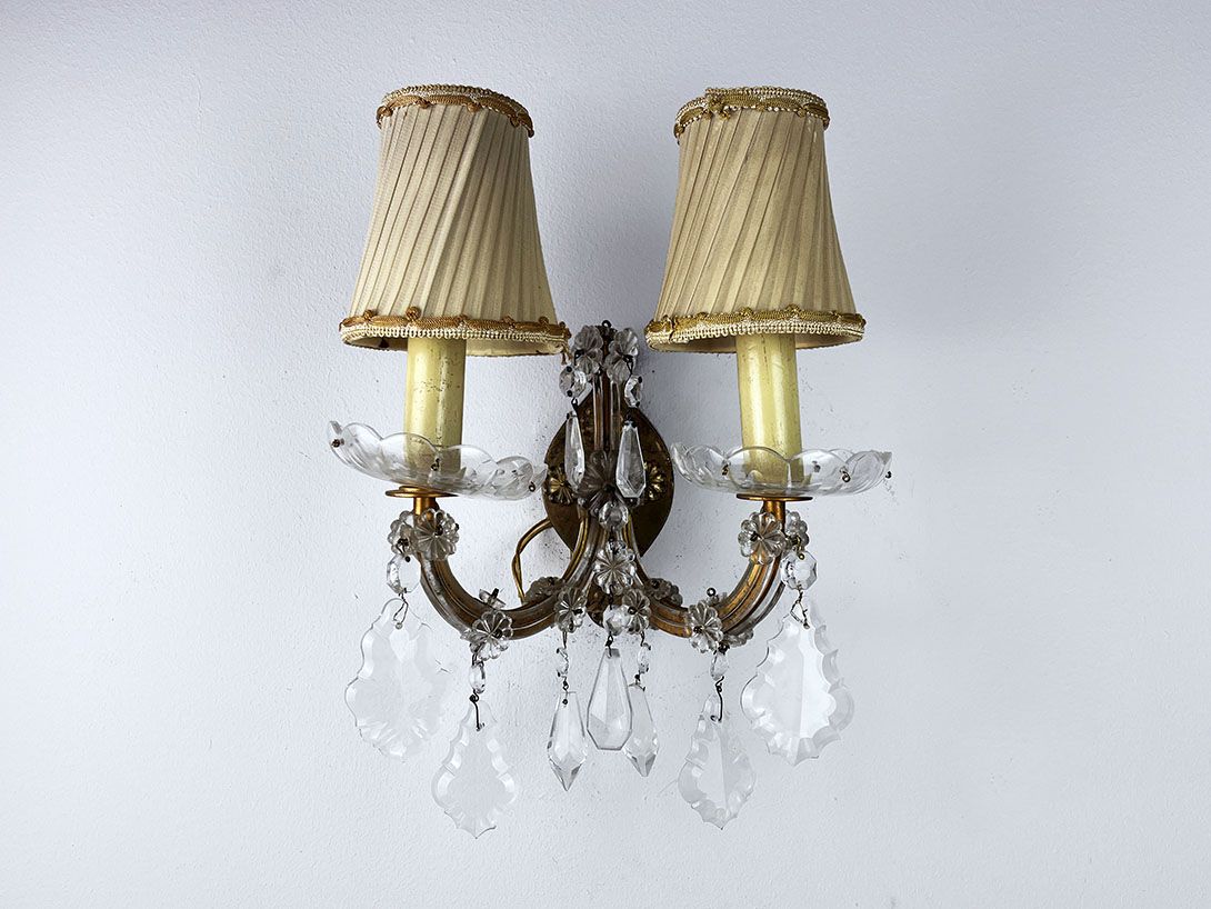 Foto Beautiful French 1940s Regency Wall Lamp with Fabric Shades h27