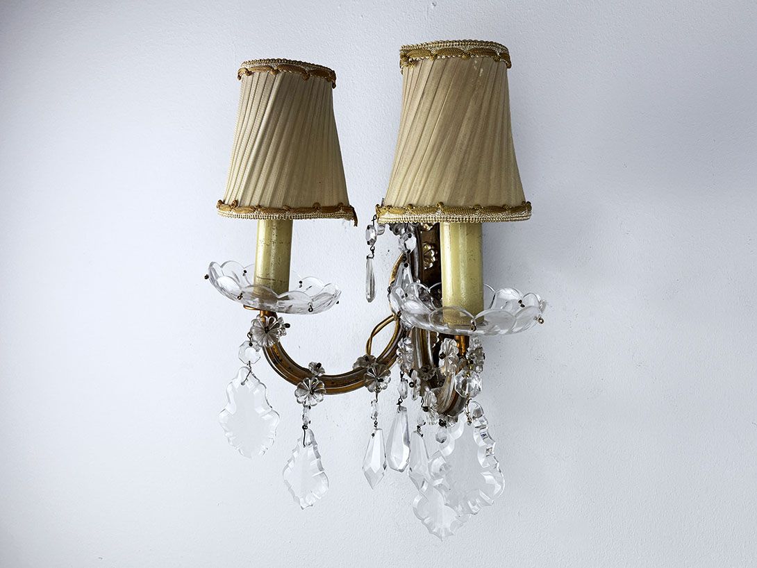 Foto Beautiful French 1940s Regency Wall Lamp with Fabric Shades h27