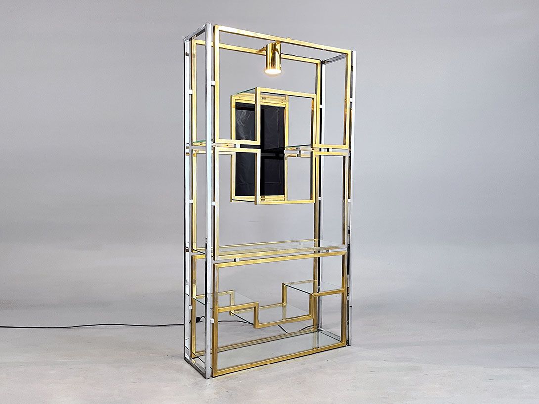 Foto Iluminated French Regency Shelf in Golden Metal by Kim Moltzer, 1970s