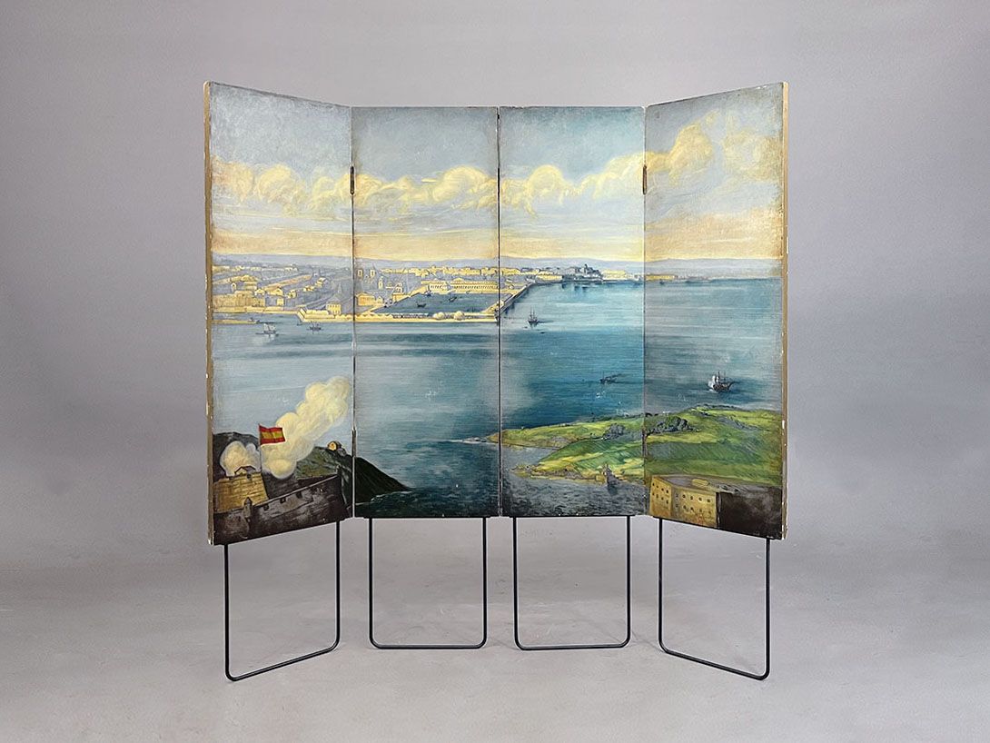 Foto Both Sides Hand Painted Vintage Paravent, Spain 1948 w184