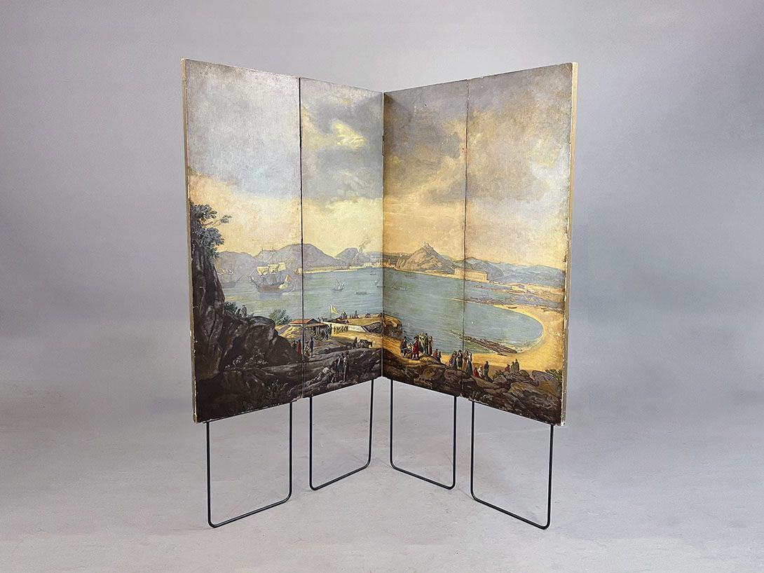 Foto Both Sides Hand Painted Vintage Paravent, Spain 1948 w184