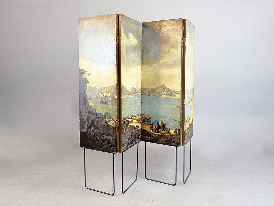 Foto Both Sides Hand Painted Vintage Paravent, Spain 1948 w184