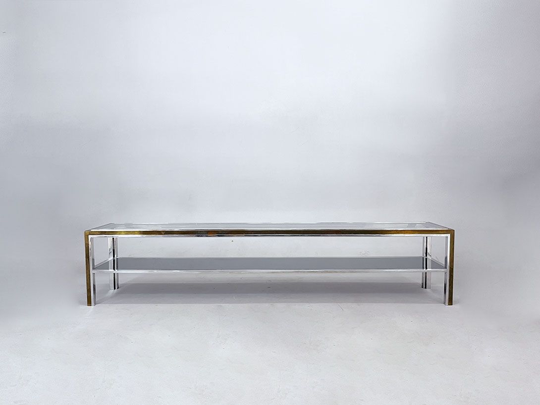 Foto Willy Rizzo Style Brassy and Chromey Two-Story Sideboard Console Table with Glass Plates w216