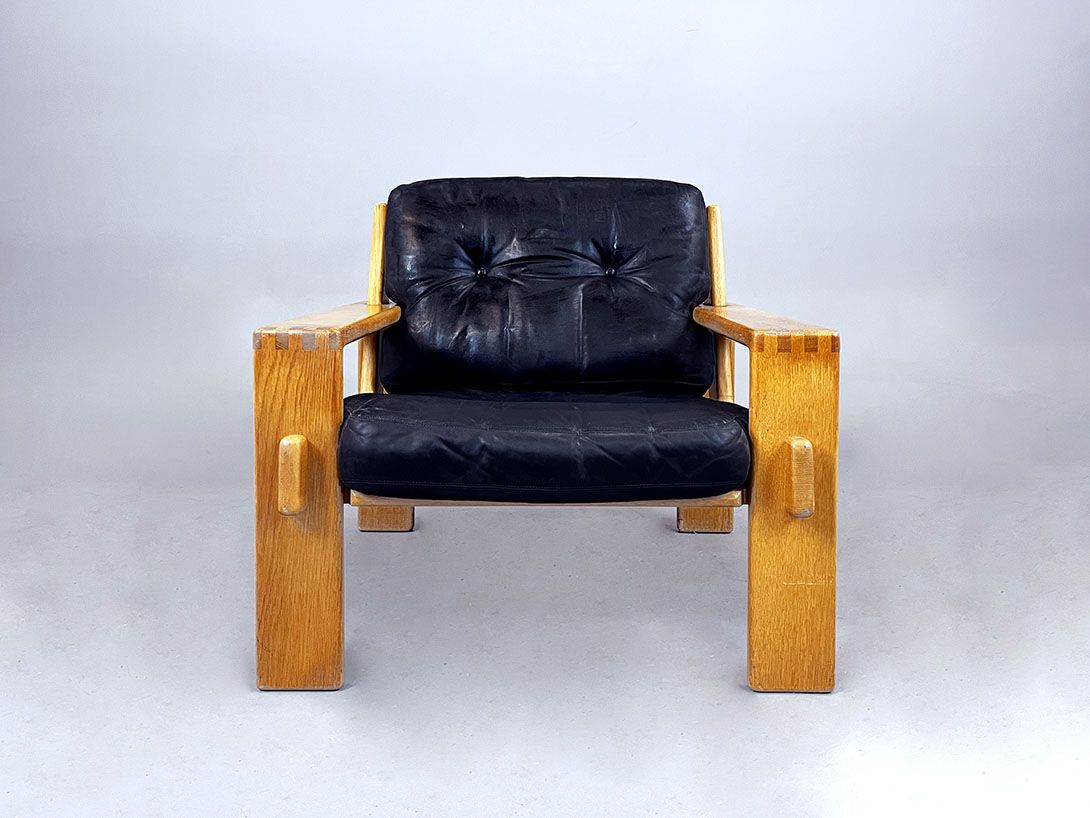 Foto Bonanza Leather Armchair by Esko Pyjamies 1966 Finland h75 sh40 *N