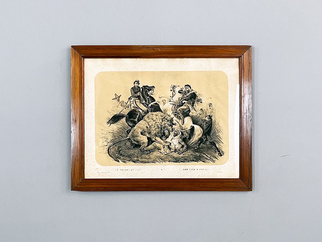 Foto Framed Lithograpy of a Killing Lion h57 13D16