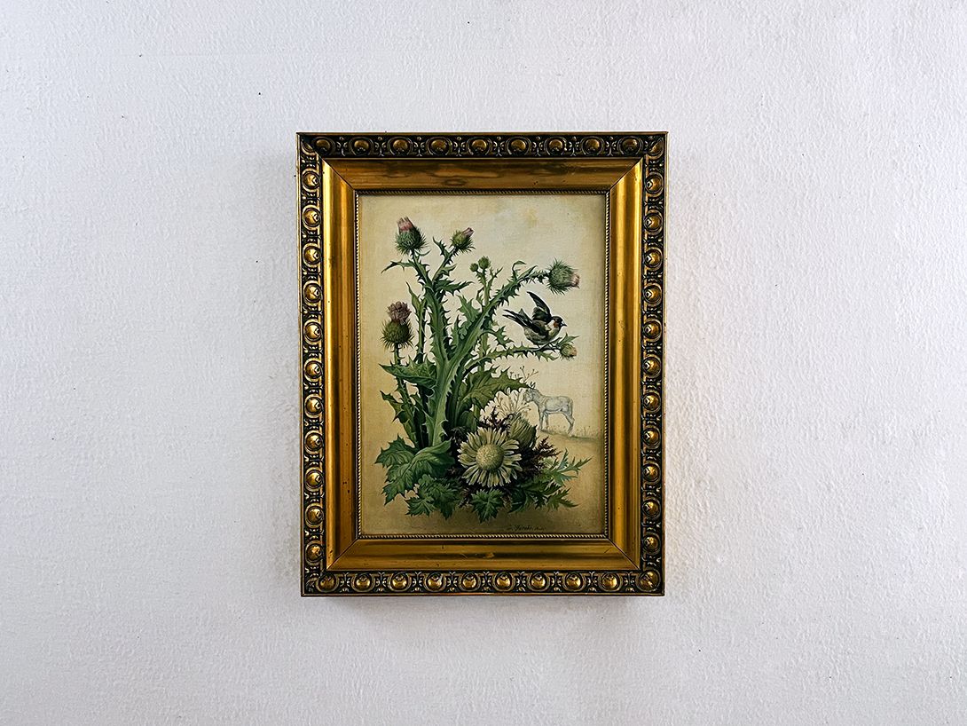 Foto Painting with Representation of a Thistle with Bird and Donkey h65